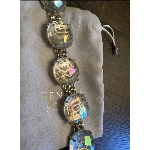 Kendra Scott Clear Iridescent Cassie Bracelet Faceted Gumdrop Statement Gold - Picture 2 of 4